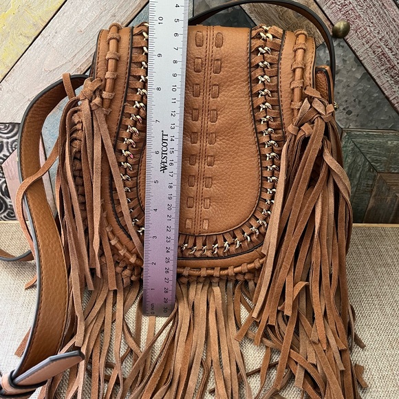 Aimee Kestenberg Cognac Fringe Crossbody Bag with Gold Accents - Picture 9 of 10